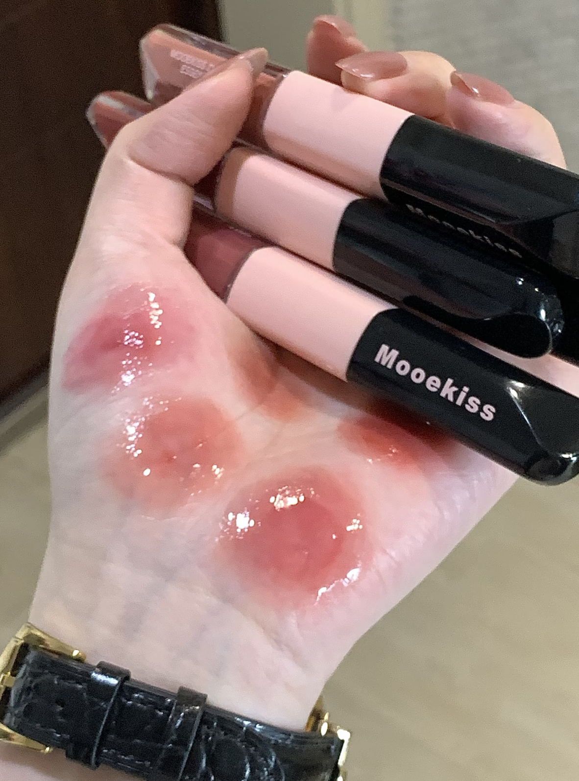 好乖好纯的妹宝色!木柯诗双头唇釉镜面水光口红D08低饱和白桃乌龙