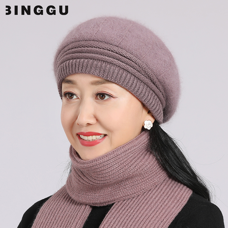 兔毛保暖老人冬天妈妈奶奶帽子