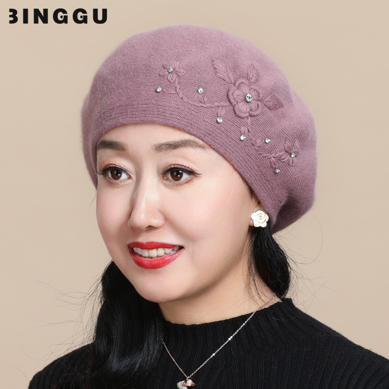中老年女士秋冬季妈妈保暖贝雷帽