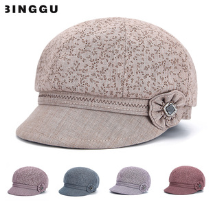 妈妈帽子女春秋天薄款 鸭舌帽中老年人奶奶老太太休闲遮阳布贝雷帽