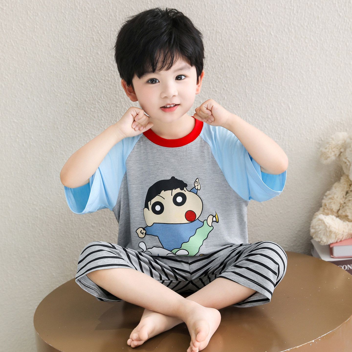 男童睡衣套装薄款莫代尔新款男孩宝宝儿童卡通夏季空调短袖家居服