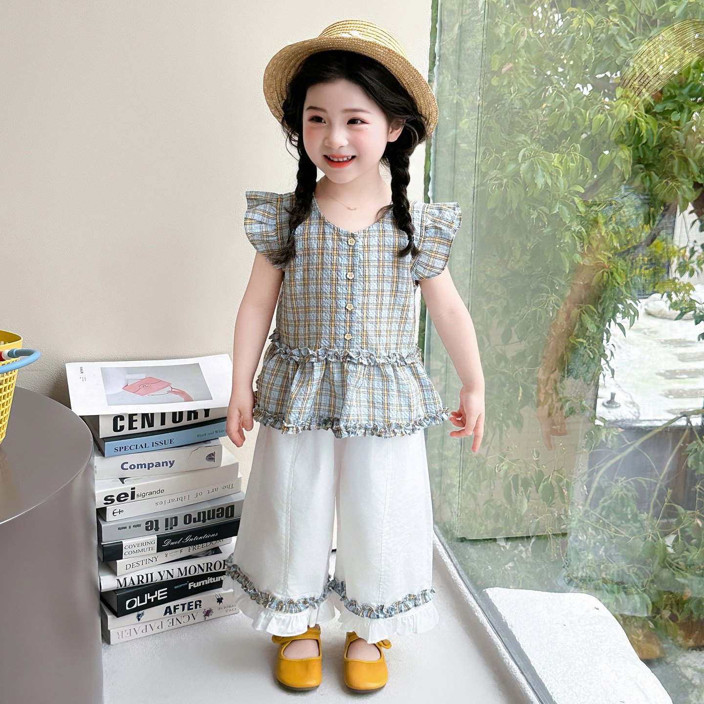 女童夏季格纹背心套2026新款装洋气女宝宝巨好看阔腿裤子儿童夏装
