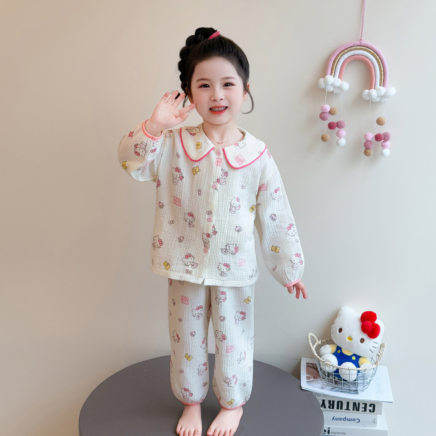 女童睡衣2026新款春秋季纯棉薄款长袖儿童家居服纱布夏季宝宝女孩
