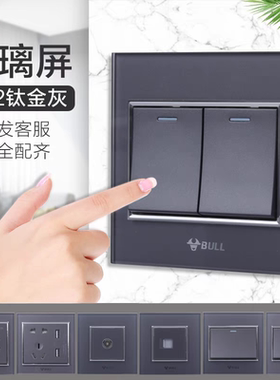 公牛G22高晶玻璃开关插座插座钢化镜面86型五孔5家用暗装钛金灰色