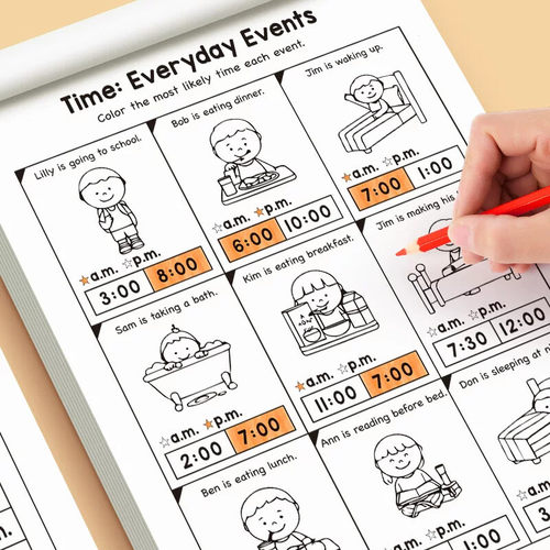 Telling Time Workbook外贸小学生时间换算数学练习册认识时钟表