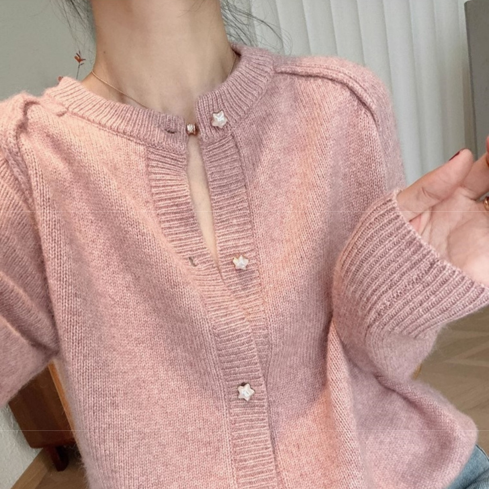 春秋慵懒风星星扣针织毛衣开衫女