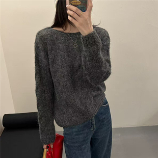 韩版宽松慵懒风简约松弛感灰色毛衫女秋季氛围感加厚套头针织毛衣