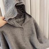 新款 针织毛衣女2026春秋季 气质上衣潮 连帽设计感灰色长袖 欧货时尚