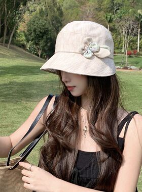渔夫帽子女春夏季优雅时尚花朵蝴蝶结盆帽显脸小可折叠遮阳帽