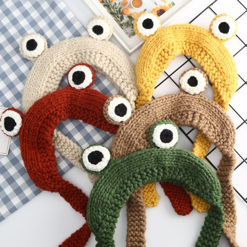 青蛙针织毛线帽女秋冬天甜美可爱韩版头饰冬季头套绿帽子潮护耳罩