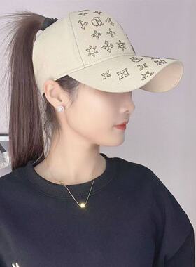 新款女士跑步专用帽扎高马尾棒球帽女空顶鸭舌帽子遮阳宽檐大头围