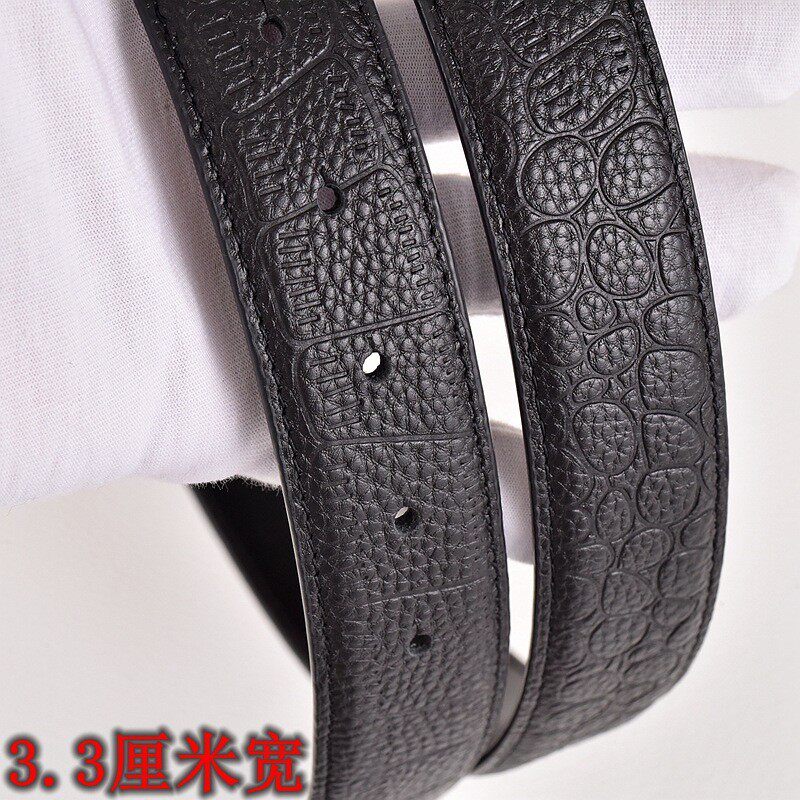 无头皮带条男菲拉3.3cm带身真皮压花打孔8字扣腰带不带头跨境抖音
