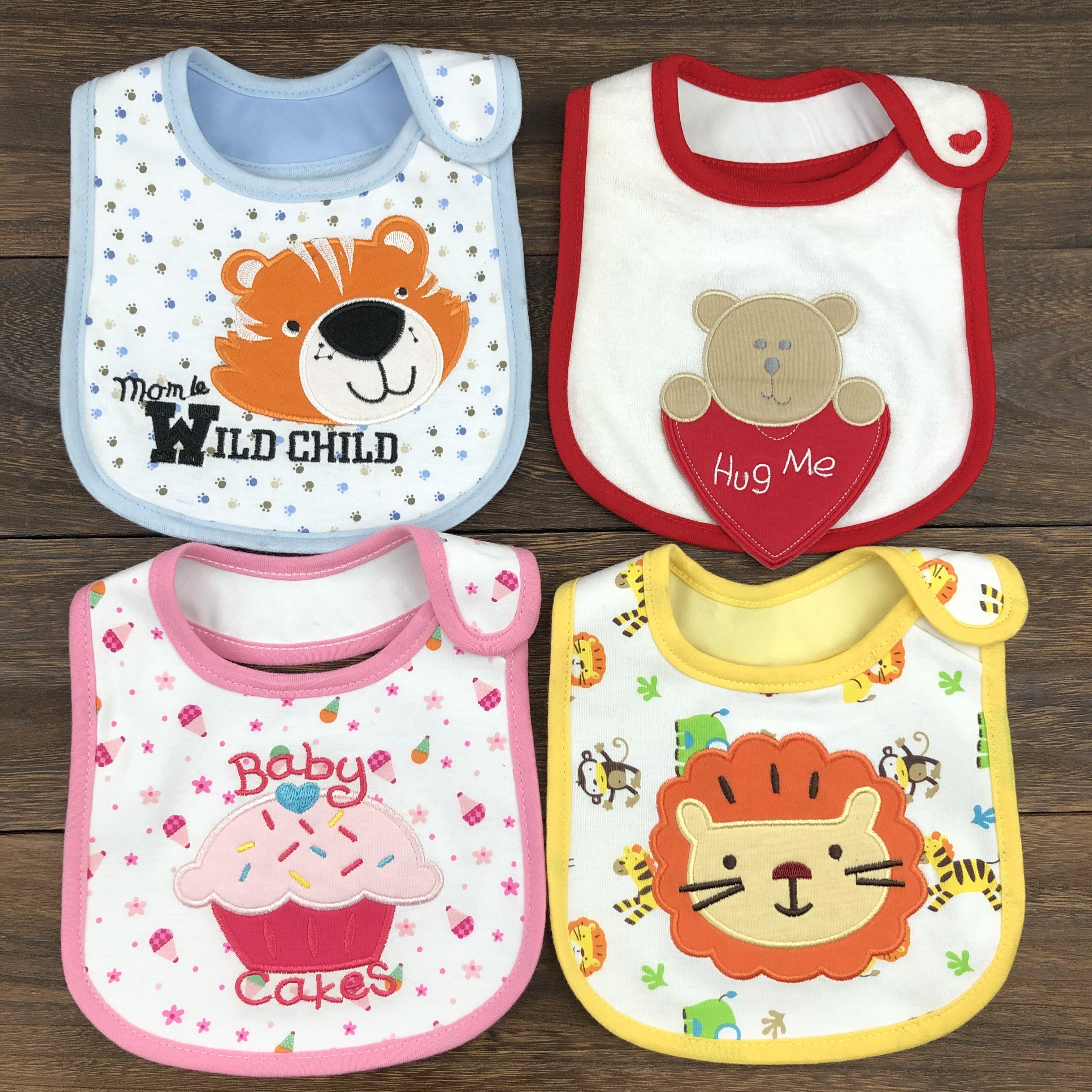 宝宝围嘴秋冬厚款纯棉防水口水巾新生婴儿用品防吐奶围兜饭兜3条