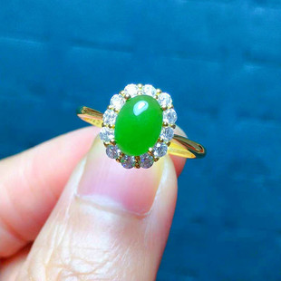 天然和田玉碧玉戒指女S925纯银老坑翡翠菠菜绿玉石食指环活口带证