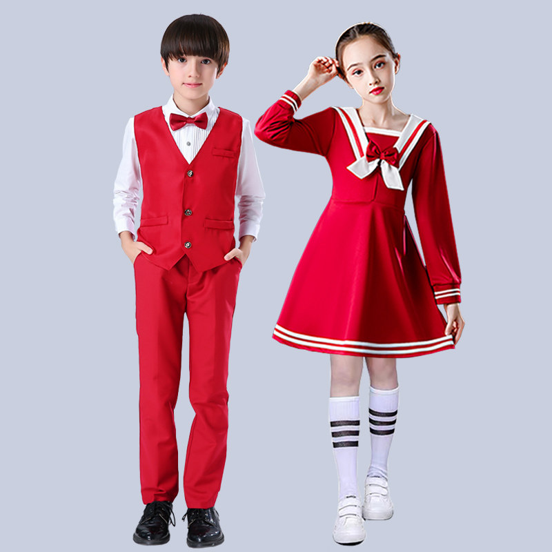 儿童合唱演出服男女主持人钢琴礼服小学生演讲比赛诗歌朗诵表演服
