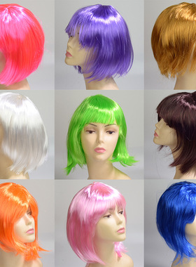 假发学生发cosplay动漫假发黄色绿色聚会派对舞会短发MSN修脸直发