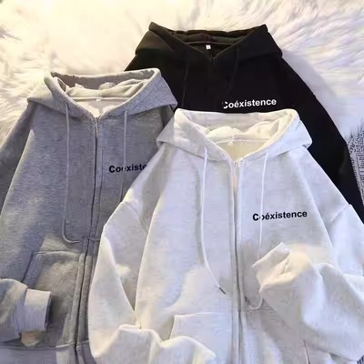 中大童纯棉连帽开衫薄款加绒卫衣