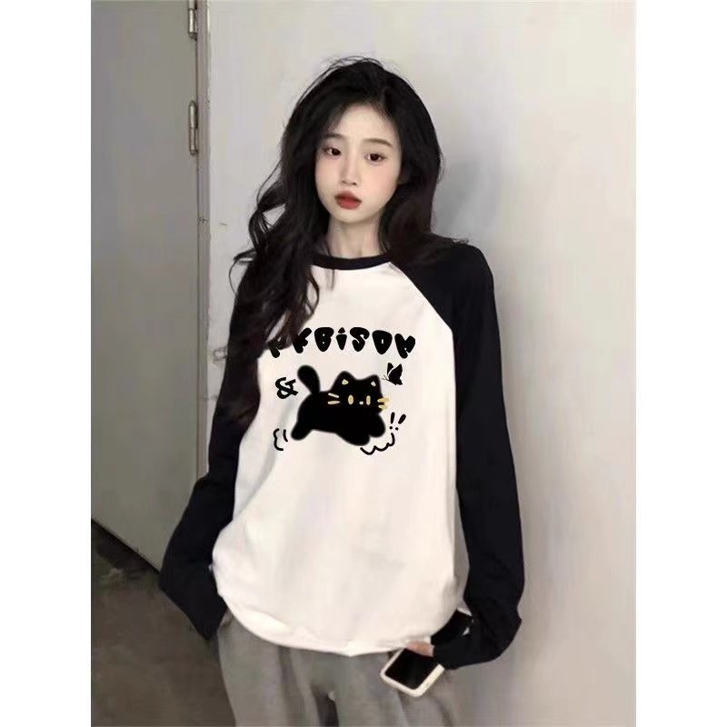 纯棉长袖t恤女中大童春秋2025新款初中高中学生宽松打底衫上衣潮,童装/婴儿装/亲子装,T恤,淘宝优惠券,粉丝福利购,淘宝优惠卷