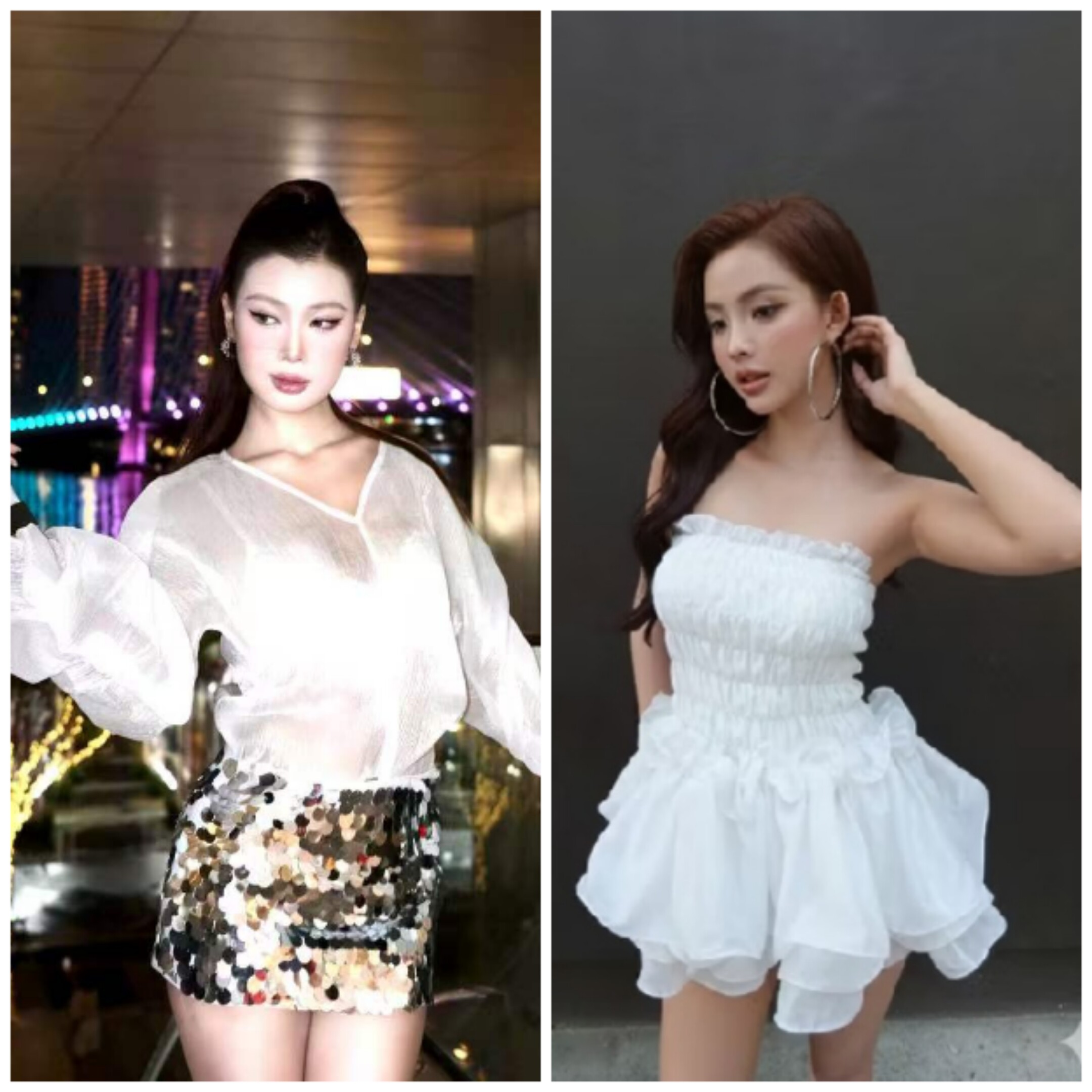 越在线越南小众moname新款性感抹胸短连衣裙+透视小V上衣短裙套装