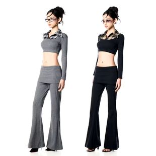 越在线越南小众urban简约干练翻领露脐上衣包臀微喇裤 套装