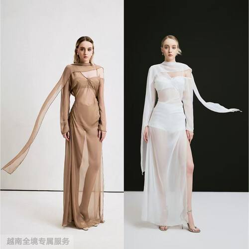 越在线越南小众品牌Xipi轻纱优雅性感流苏仙女气质连衣裙