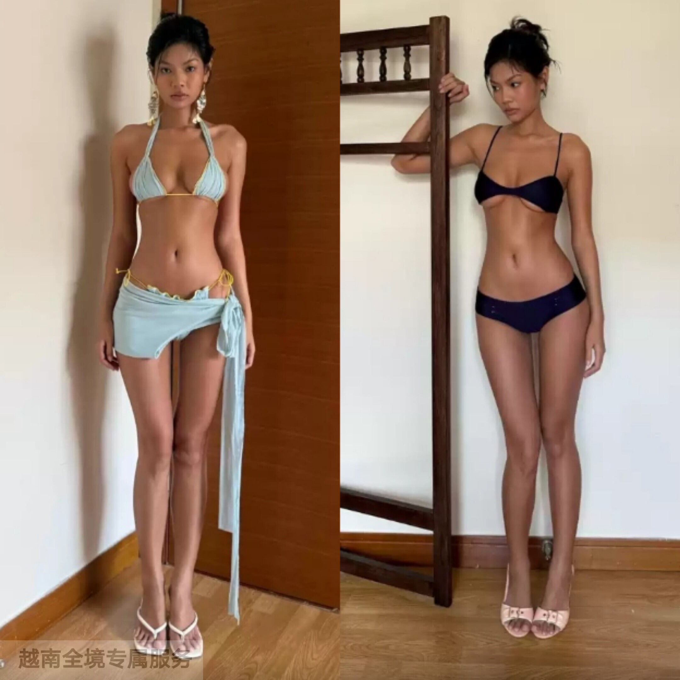 越家代越南小众internet新挂脖比基尼半裙套装+双面穿比基尼套装