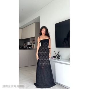 越在线越南小众品牌Bonita新款 性感辣妹风蕾丝镂空露背连衣裙