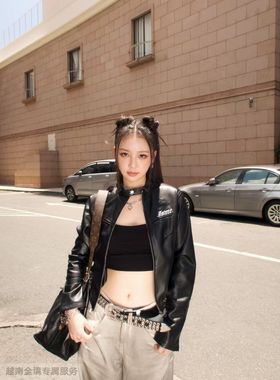 越在线越南小众品牌ISME新款辣妹机车风皮衣短款外套