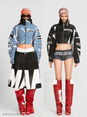 越在线越南小众tatichu新款性感辣妹短款外套/上衣/短裤半裙套装