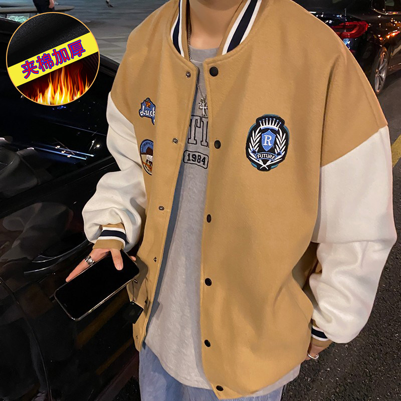 加港风ins毛呢棒球服大码男装保暖加厚胖子夹克外套中性女装,男装夹克,星座909-2（原星座717-2）