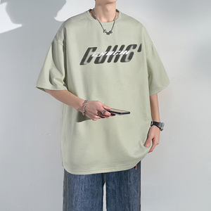 夏装大码男装反光字母oversize麂皮绒短袖T恤男6XL胖子半袖体恤衫图片