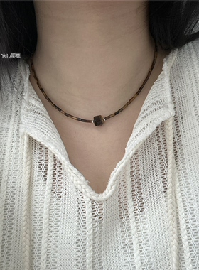 Yelu耶鹿天然虎眼石项链s925银小众设计感复古美拉德简约百搭颈链