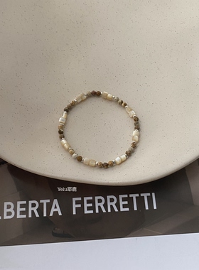 Yelu原创「知秋」｜天然图画石天然贝s925银手链复古叠戴串珠手串