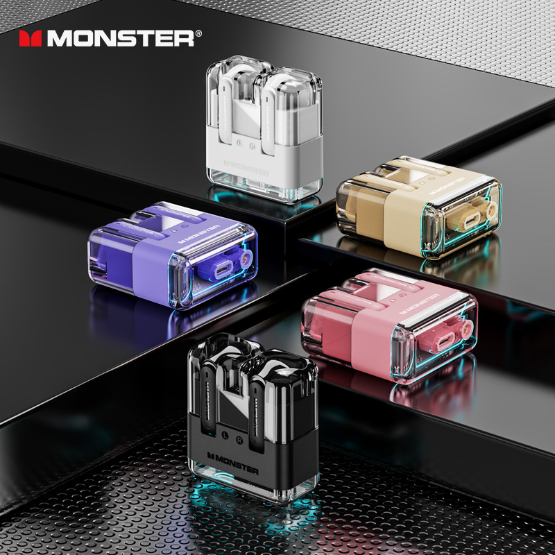 MONSTER/魔声XKT12真无线蓝牙耳机5.3透明机舱降噪立体声半入耳式-封面