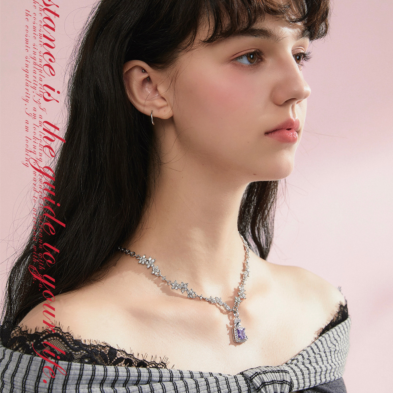 CIYAVENI轻奢紫钻香水瓶锁骨链