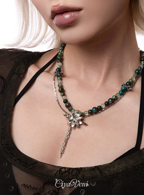 CIYAVENI复古鸢尾花绿松石锁骨链