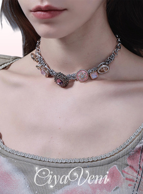 CIYAVENI紫色宝石镶钻复古锁骨链
