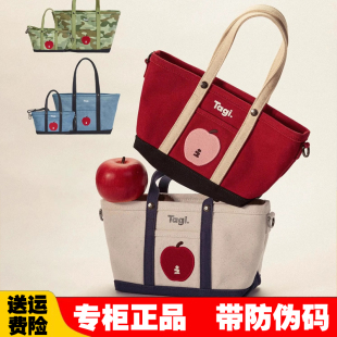 Tagi.《想象苹果》拼色通勤复古单肩包帆布托特手提斜挎包大容量