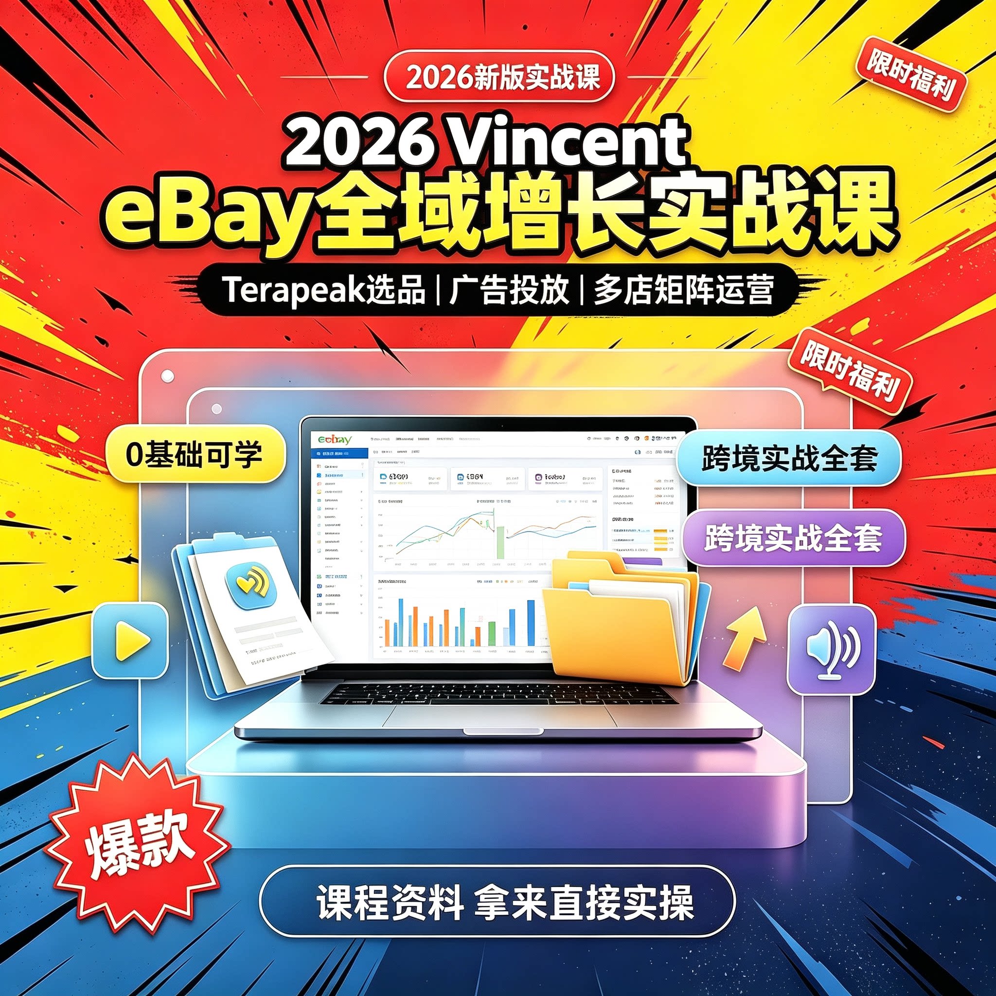 Vincent eBay全域增长实战Terapeak选品开发与广告投放矩阵运营