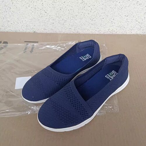外贸两色一脚蹬松紧飞织网面鞋