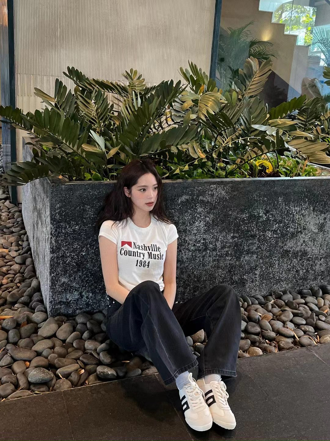 欧阳娜娜明星同款美式复古字母印T恤