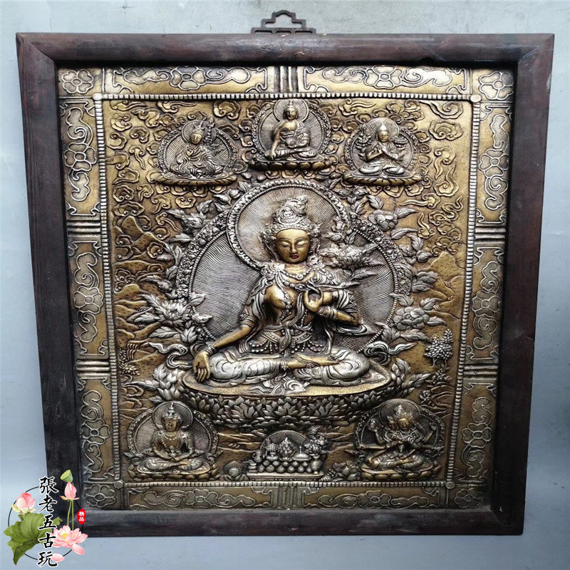 老木架木框西藏尼泊尔彩绘唐卡画像宗教佛像家居装饰摆件挂画菩萨