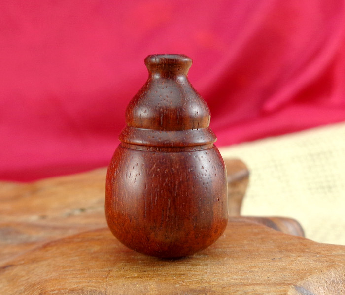 纯手工血檀红木一体三通佛头 进口木料三通文玩椰蒂金刚星月配饰