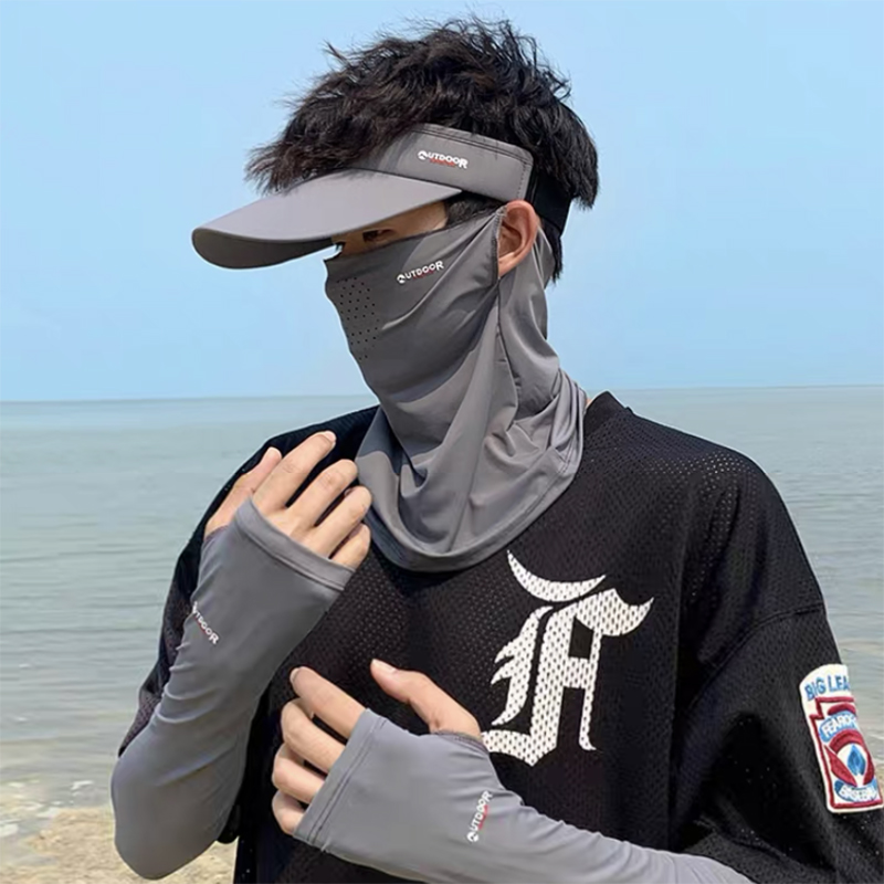 冰袖男夏季冰丝手套防晒面罩新款空顶帽遮脸登山出游遮阳臂套袖套