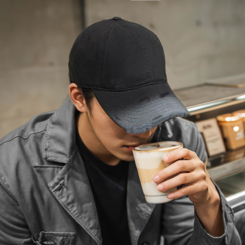 帽子男潮牌2025新款破洞做旧渐变色鸭舌帽子女夏季遮阳棒球帽男士