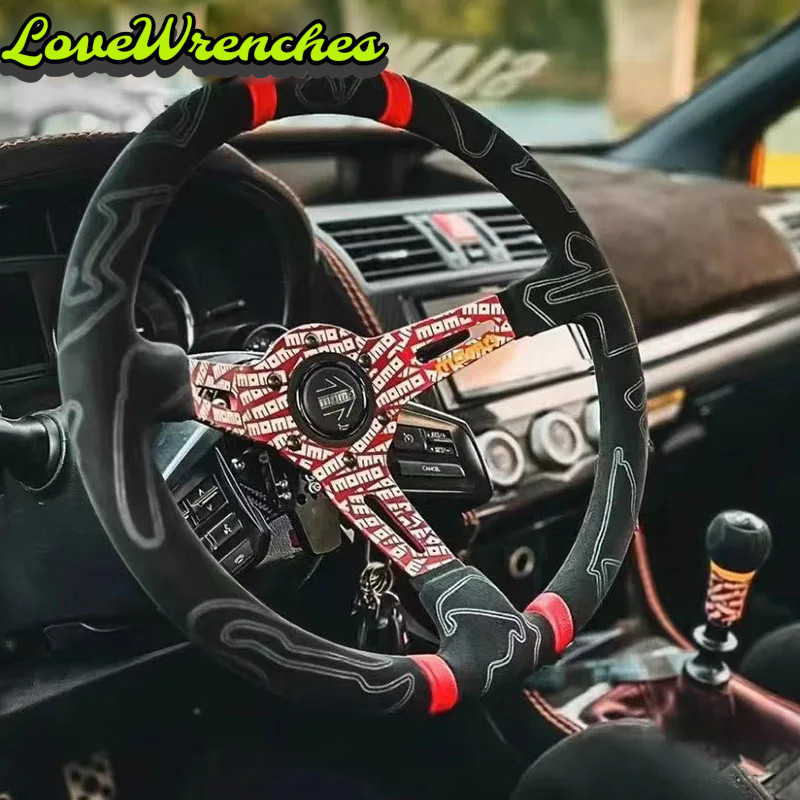 MOMO ULTRA涂鸦5MM加厚支架14寸350MM外径磨砂皮改装赛车方向盘