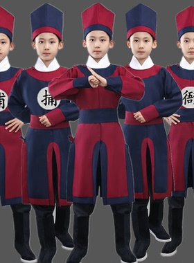 儿童演出服明制古装衙役服装男童捕快侍卫官兵古代轿夫武松打虎服