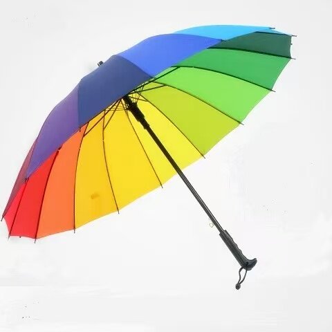 16骨彩虹色雨伞礼品伞结实耐用加固可抗风自动长柄广告伞