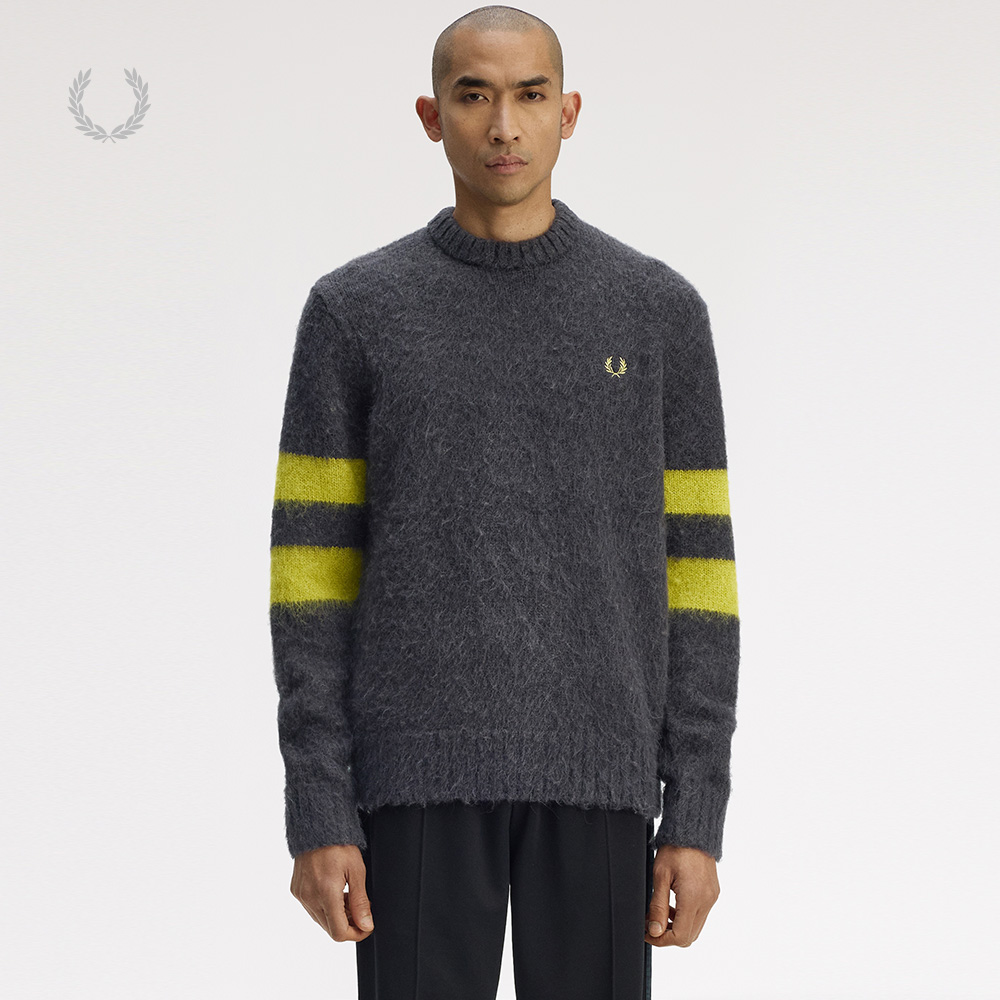 FRED PERRY男士休闲针织衫2025冬季宽松圆领套头麦穗刺绣潮K1551