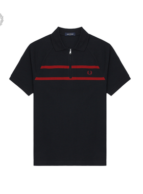 FRED PERRY男士休闲POLO衫2025冬季拉链条纹麦穗刺绣短袖潮M1726